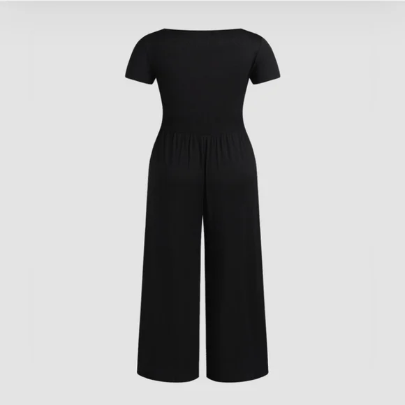 Cider | Scoop Neckline Short Sleeve Wide Leg Jumpsuit - Picture 7 of 7
